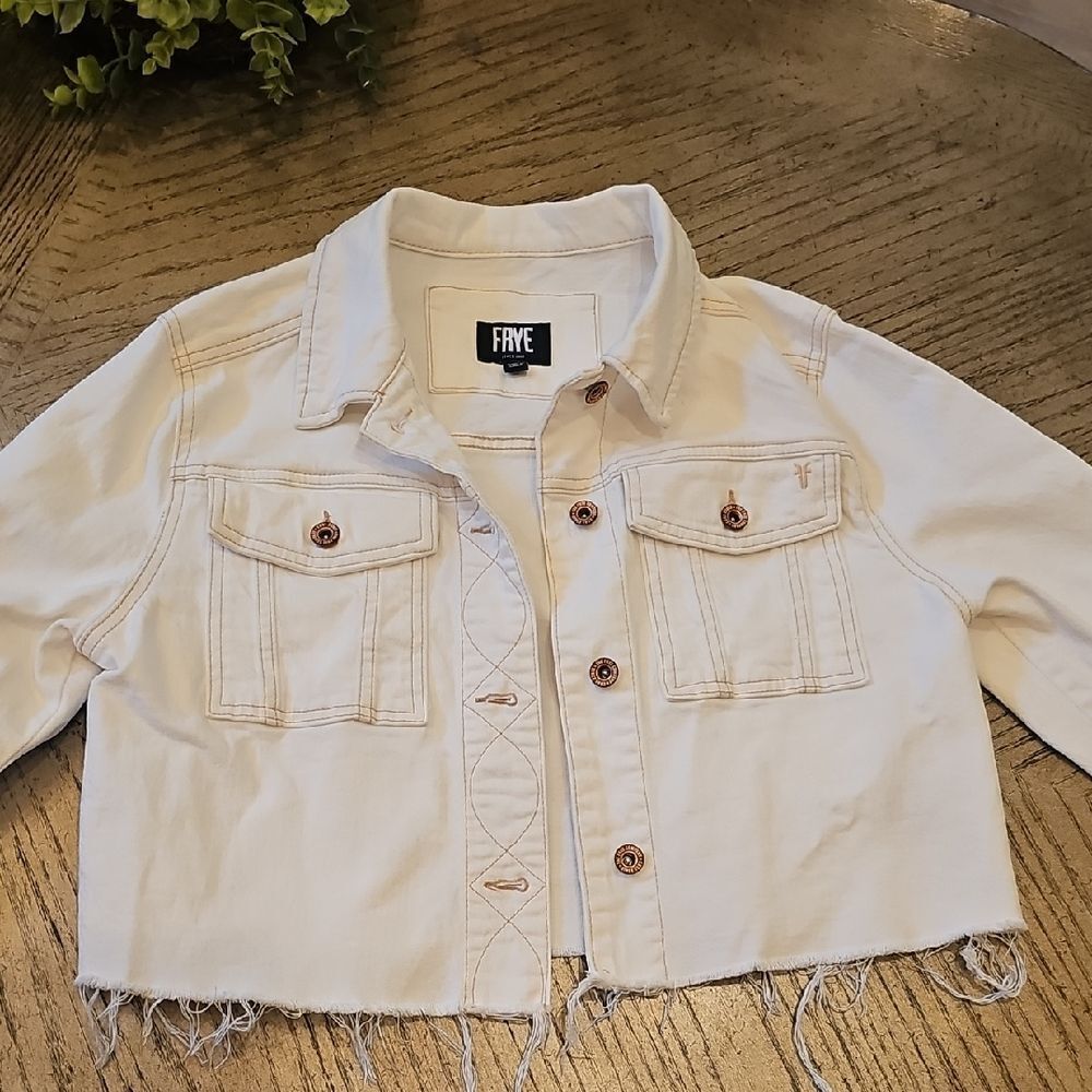Frye Cropped Off White Denim Jacket Size S